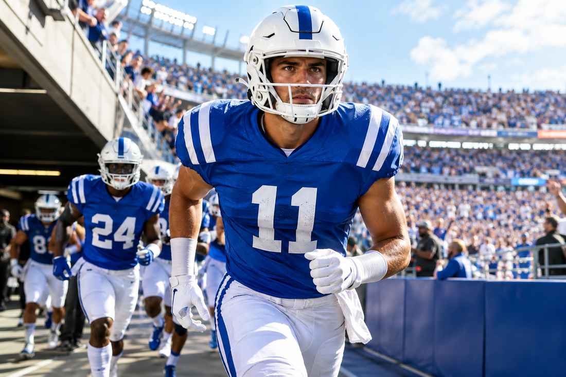Confident football player running out of the tunnel before kickoff with focused energy